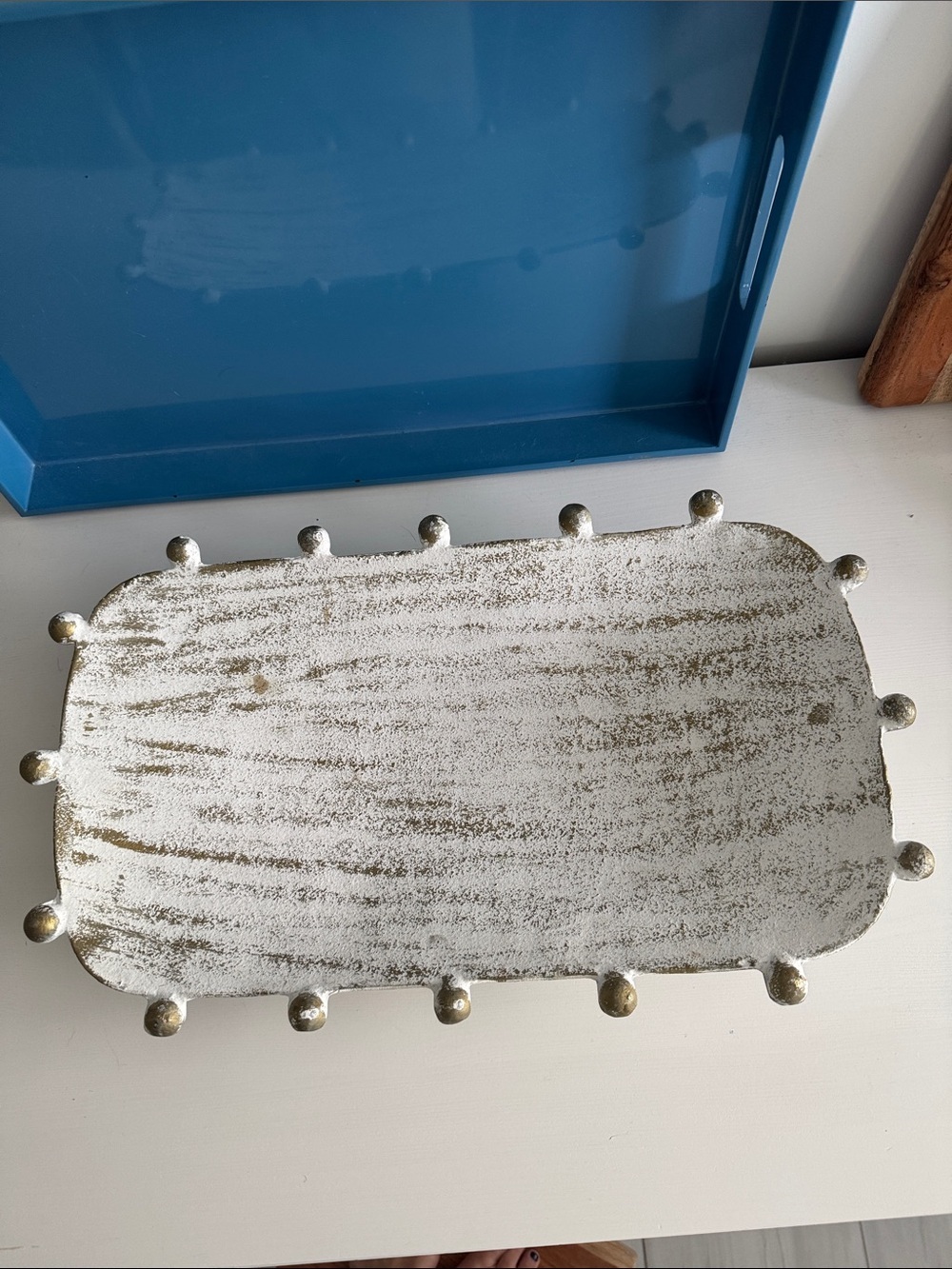 Whitewashed Gold Toned Accent Metal Bowl Tray Home Accents Decor